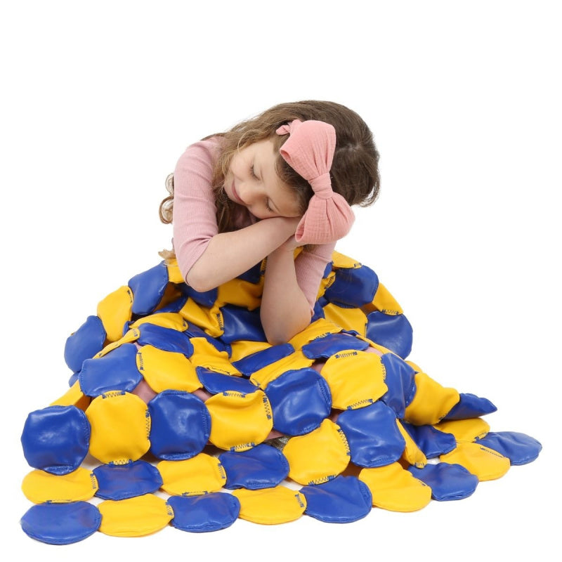 blue and yellow colour weighted blanket 