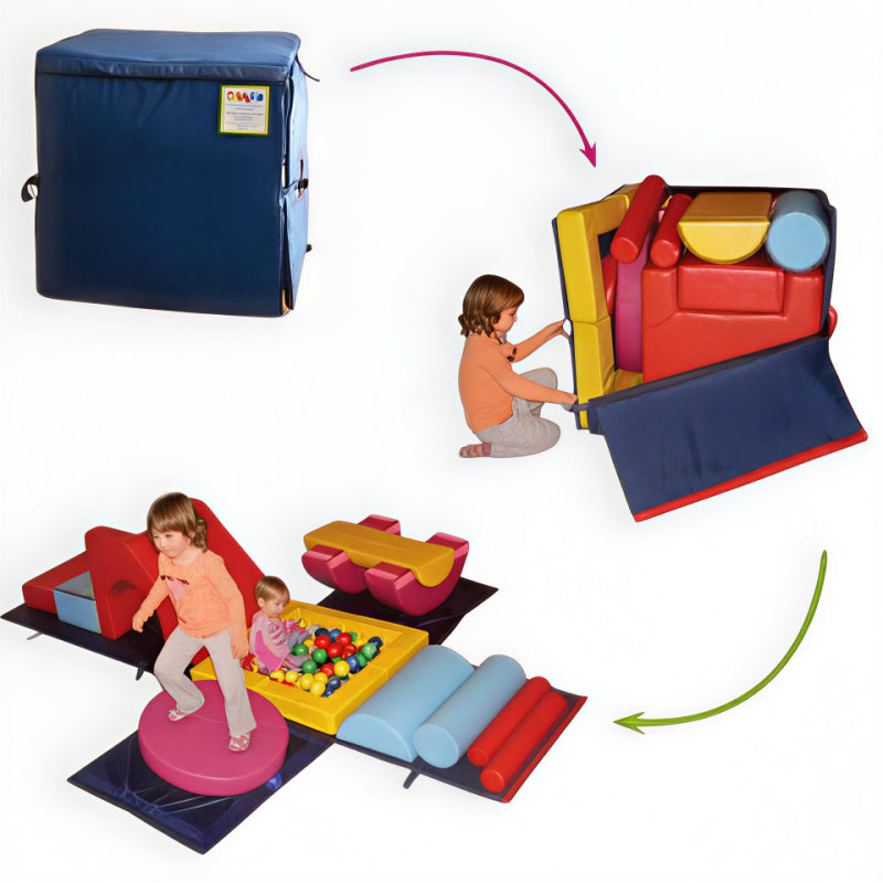 unfolding sequence of foldable soft play gym box