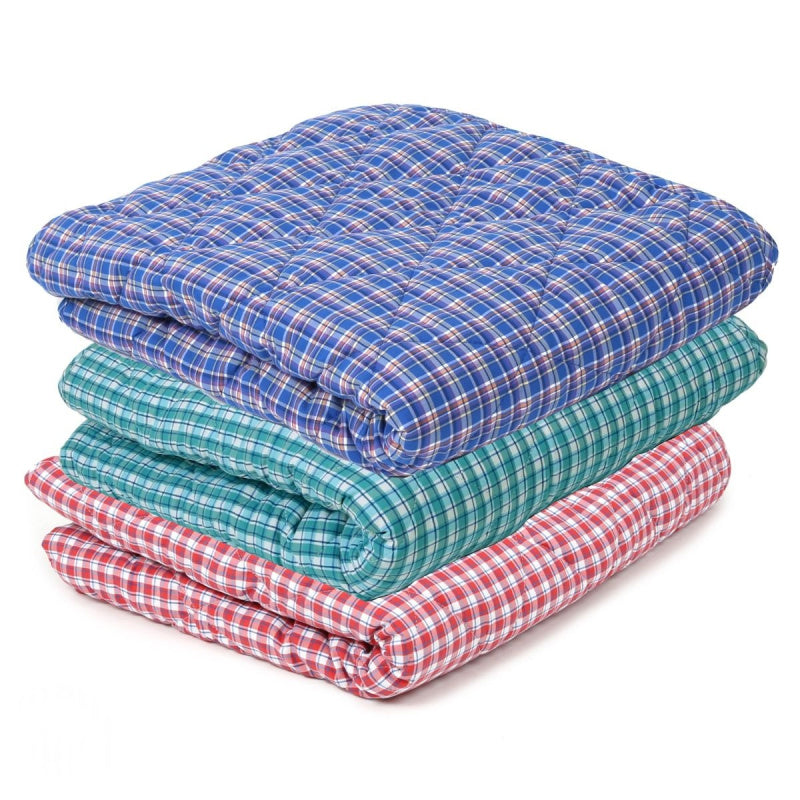 three different colour plaid weighted blankets