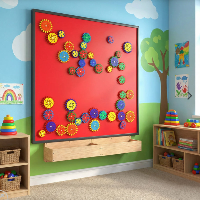 installed sensory gears themed magnet wall side view